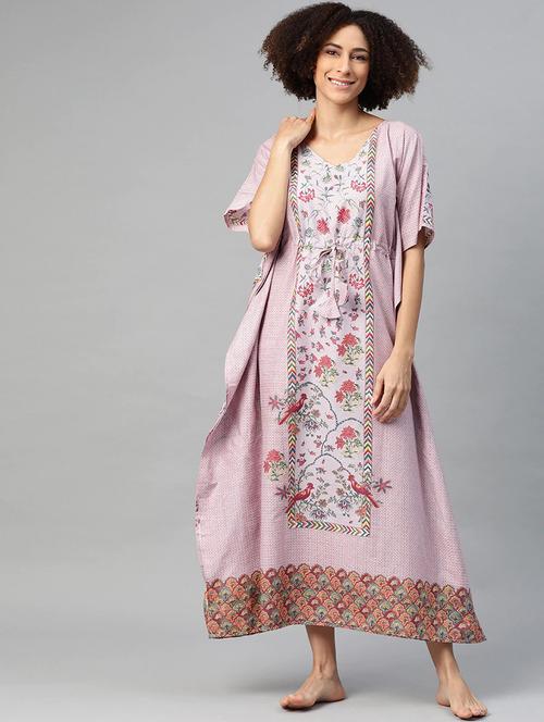 v-neck printed nightwear kimono - 18030947 - Very Small Image - 1