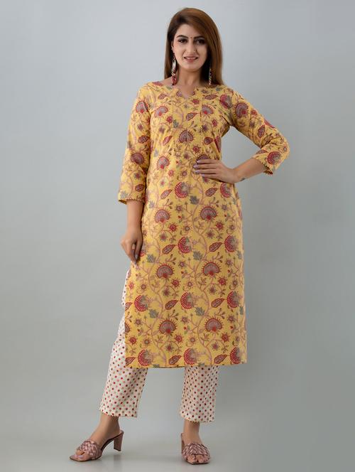 yellow cotton kurta pant set - 18031026 - Very Small Image - 1