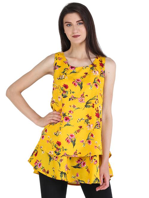 yellow georgette highlow kurti - 18031132 - Very Small Image - 1