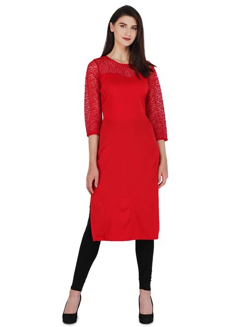 red crepe straight kurta - 18031168 - Very Small Image - 1