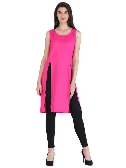 pink crepe highlow kurta - 18031188 - Very Small Image - 1