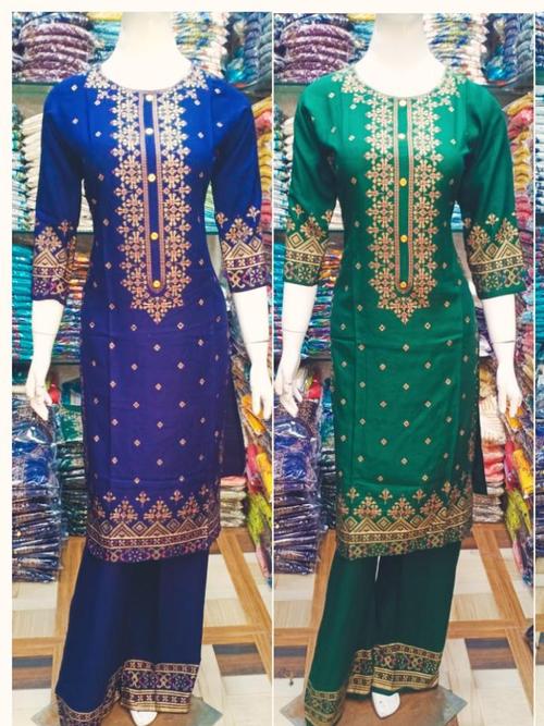 ladies plazzo set blue and green - 18031328 - Very Small Image - 1