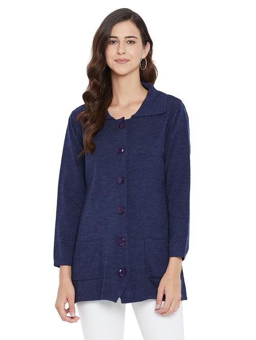 shirt collar wool cardigan - 18031519 - Very Small Image - 1
