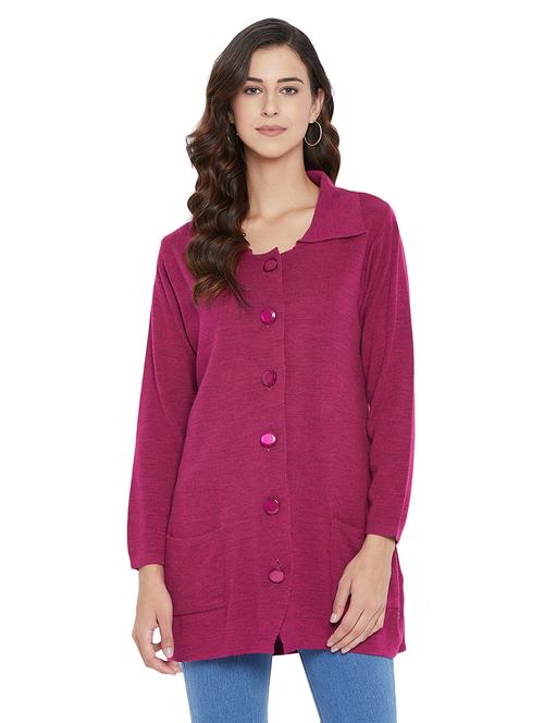 shirt collar wool cardigan - 18031521 - Very Small Image - 1