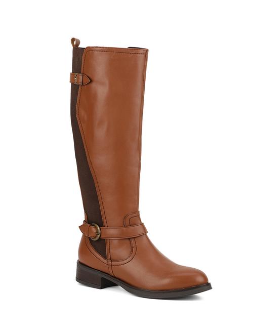 tan faux leather knee length boots - 18031560 - Very Small Image - 1