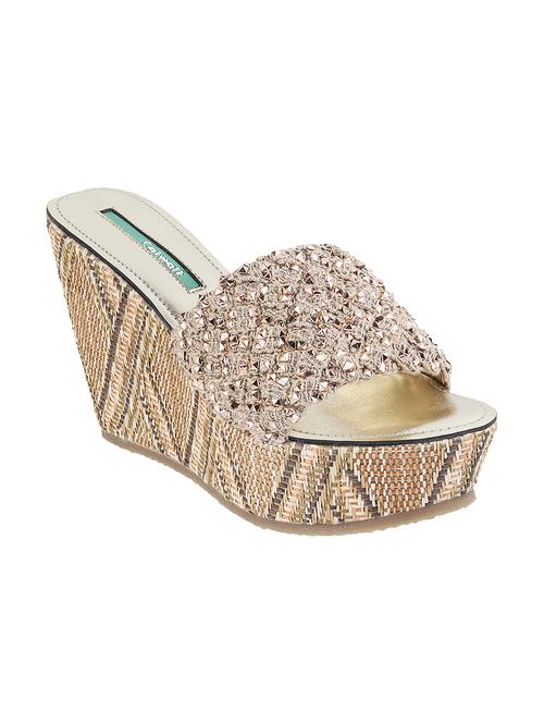 gold synthetic slip on sandals - 18031568 - Very Small Image - 1