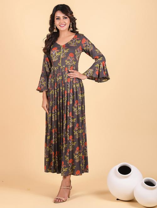 grey rayon kurta salwar set - 18031624 - Very Small Image - 1