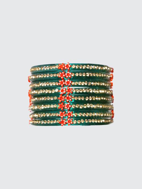 handmade green glass flower bangles set of 8 - 18031729 - Very Small Image - 1