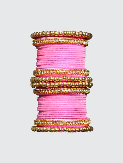 handmade silk thread pink bangles set of 32 - 18031749 - Very Small Image - 1