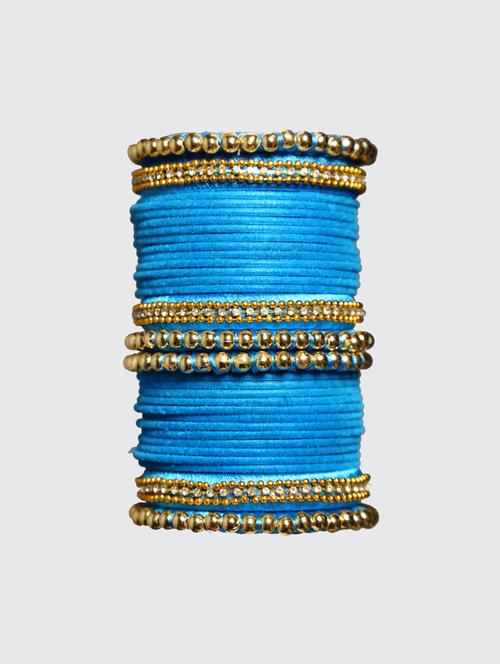 handmade silk thread sky blue bangles set of 32 - 18031752 - Very Small Image - 1