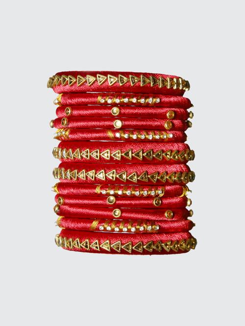 handmade silk thread red bangles set of 12 - 18031757 - Very Small Image - 1