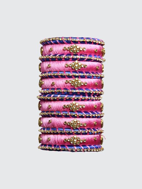 handmade silk thread pink & blue bangles set of 14 - 18031766 - Very Small Image - 1