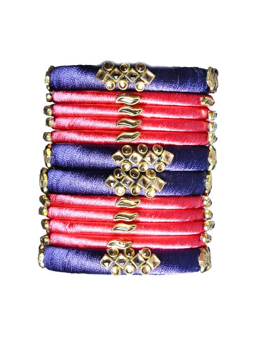 handmade silk thread blue kade & pich bangles set of 12 - 18031793 - Very Small Image - 1