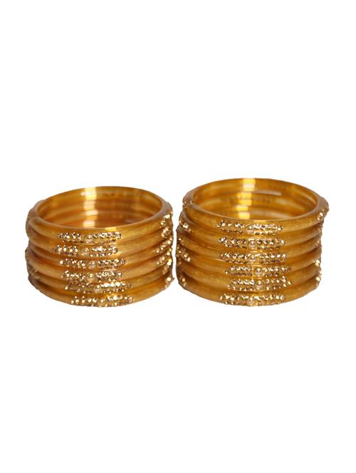 handmade golden glass bangles golden stone with round kundan set of 12 - 18031907 - Very Small Image - 1