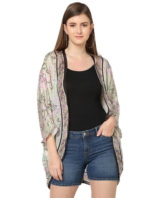 women printed kimono sleeves shrug - 18032161 - Very Small Image - 1