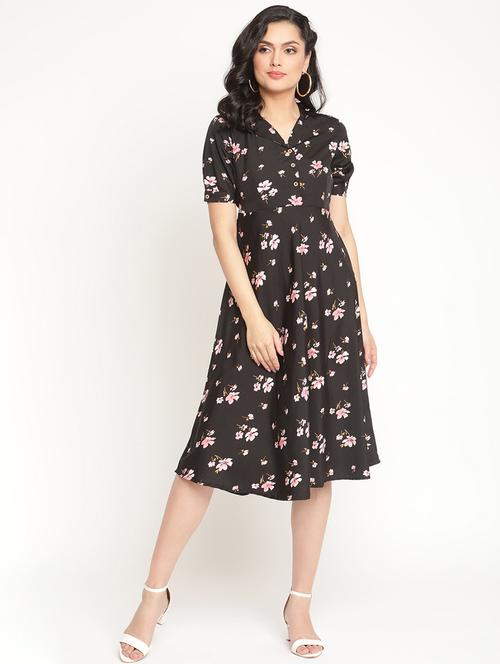 shirt collar floral fit & flare dress - 18032331 - Very Small Image - 1