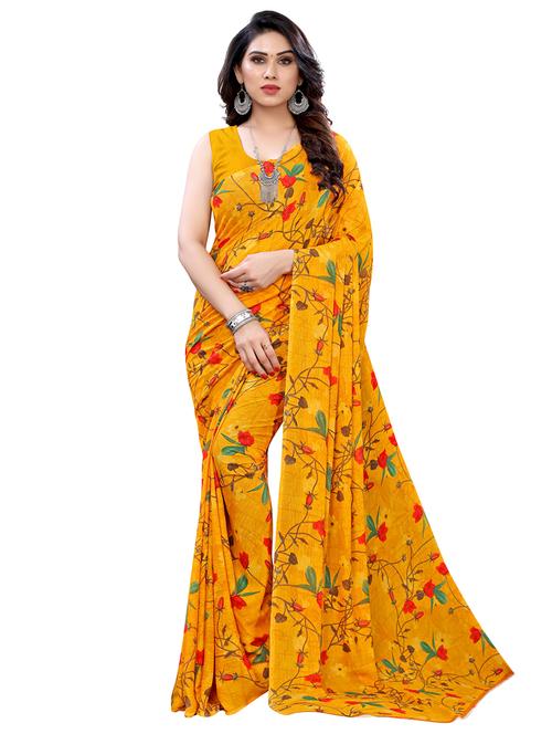 floral printed saree with blouse - 18032550 - Very Small Image - 1