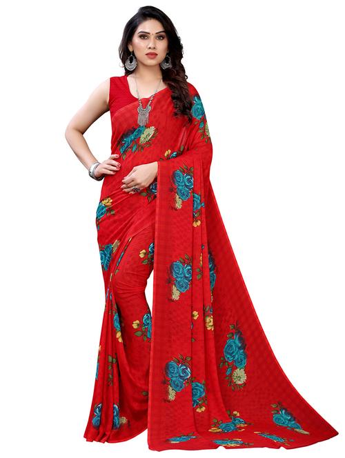 floral printed saree with blouse - 18032552 - Very Small Image - 1