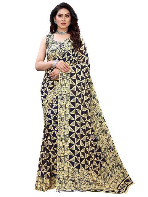 navy georgette printed saree with blouse - 18032575 - Very Small Image - 1