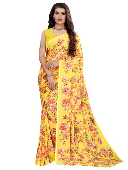 floral printed saree with blouse - 18032580 - Very Small Image - 1