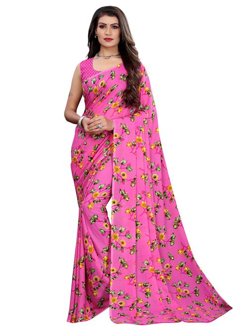 floral printed saree with blouse - 18032582 - Very Small Image - 1