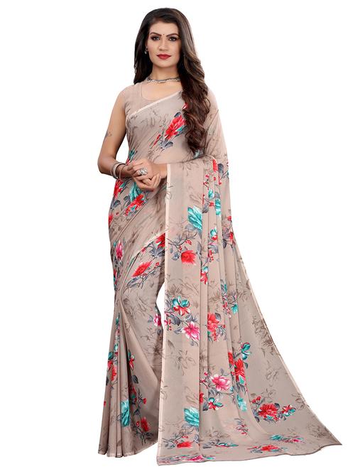 floral printed saree with blouse - 18032584 - Very Small Image - 1