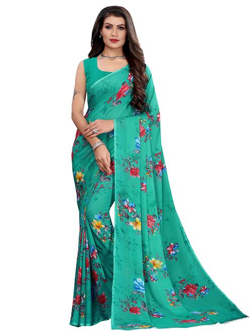 floral printed saree with blouse - 18032585 - Very Small Image - 1