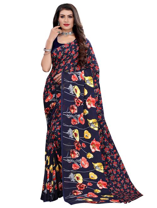 floral printed saree with blouse - 18032593 - Very Small Image - 1