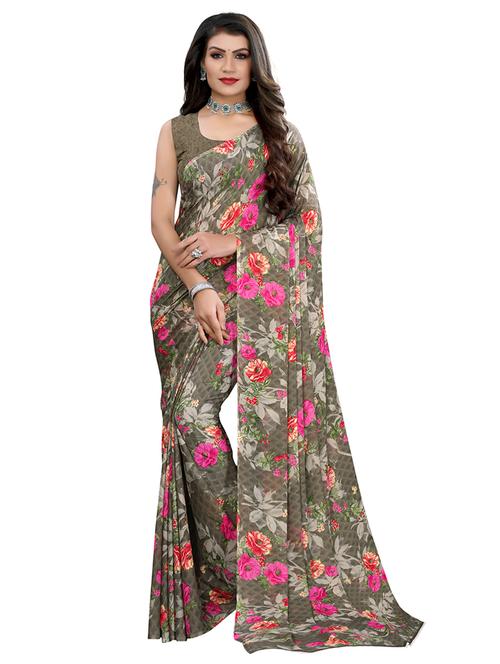 floral printed saree with blouse - 18032595 - Very Small Image - 1