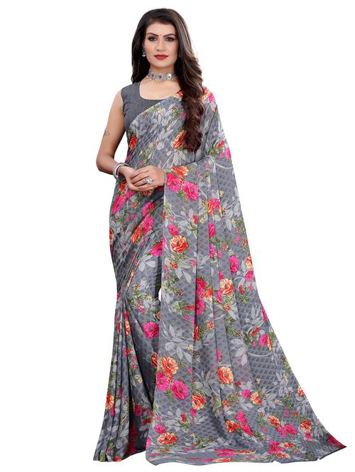 floral printed saree with blouse - 18032597 - Very Small Image - 1