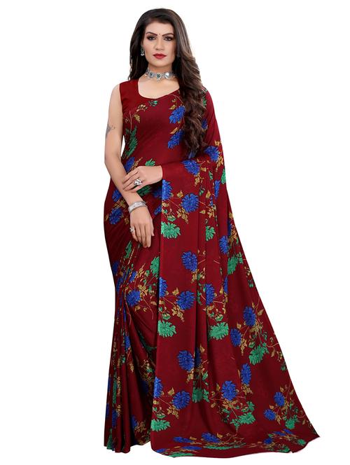 floral printed saree with blouse - 18032599 - Very Small Image - 1