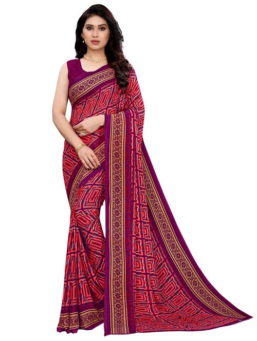 geometric printed saree with blouse - 18032614 - Very Small Image - 1