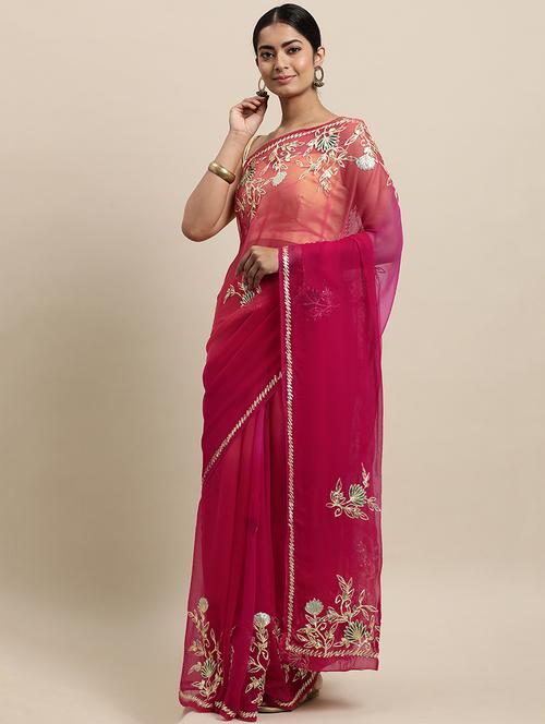 magenta chiffon embroidered saree with blouse - 18032961 - Very Small Image - 1
