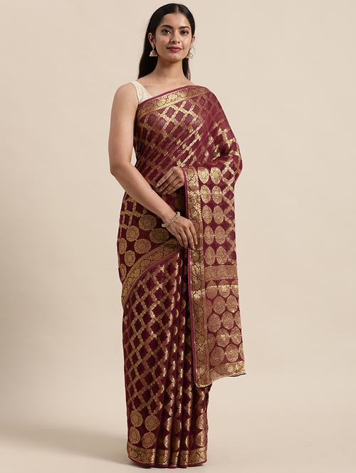 zari work woven saree with blouse - 18032973 - Very Small Image - 1