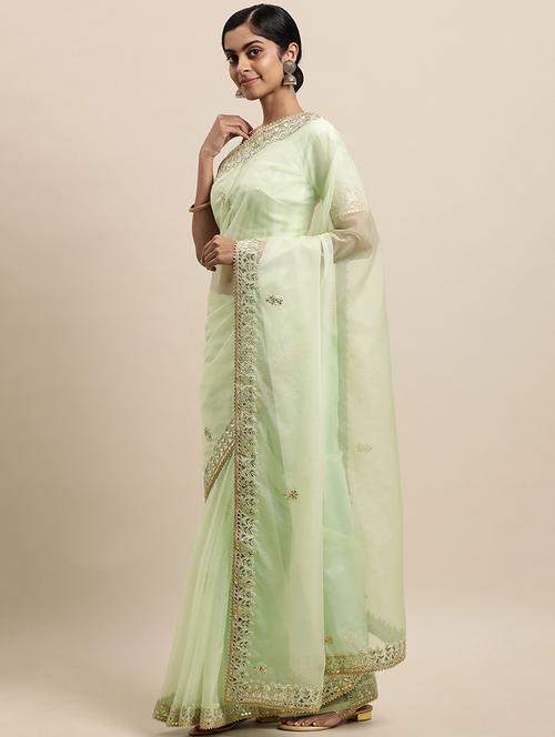 ethnic motifs gota patti saree with blouse - 18032983 - Very Small Image - 1