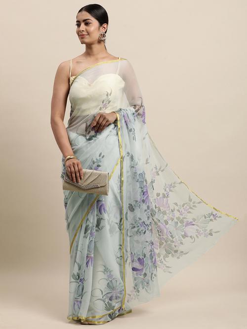 floral printed saree with blouse - 18032991 - Very Small Image - 1