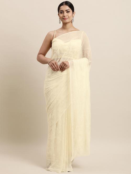 cream sequined saree with blouse - 18032998 - Very Small Image - 1