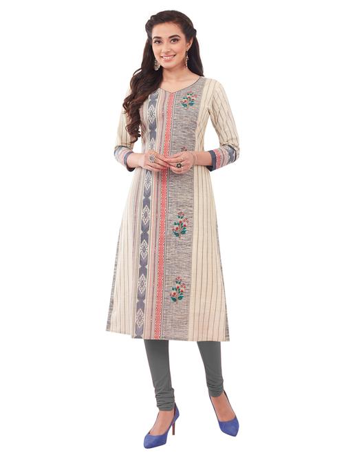 beige cotton straight kurta - 18033359 - Very Small Image - 1