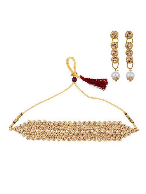 gold plated golden diamond adjustable choker set - 18033397 - Very Small Image - 1