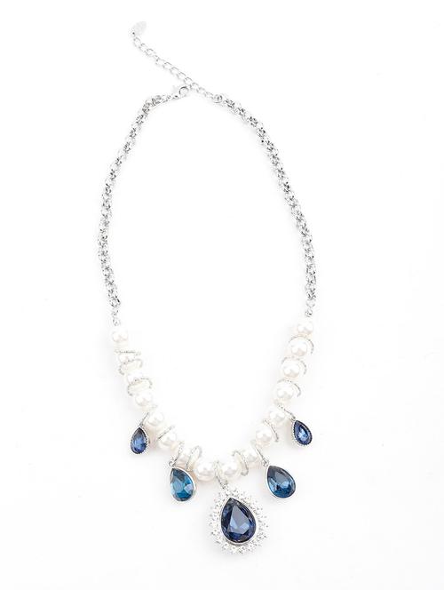 adorable silver pearl necklace with sapphire droppings - 18034267 - Very Small Image - 1