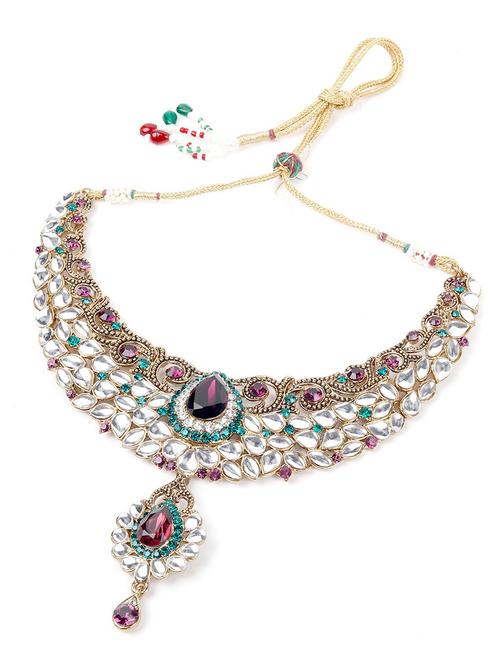 kundan necklace multi colored stone - 18034348 - Very Small Image - 1