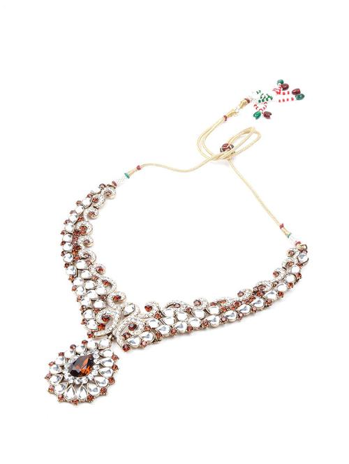 rusty brown stones and kundan set - 18034350 - Very Small Image - 1