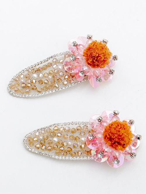 odette pink crystallized marigold blossom designed ornate hair slides - 18034715 - Very Small Image - 1