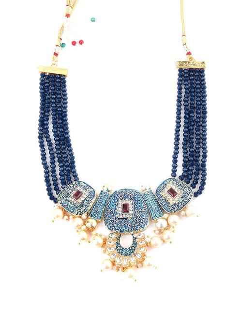 traditional multi-strand blue pearl necklace set - 18035029 - Very Small Image - 1