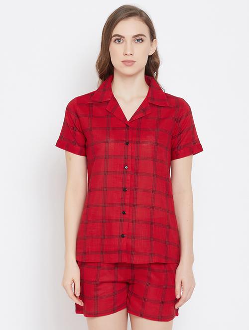 shirt collar checkered nightwear shorts set - 18035758 - Very Small Image - 1