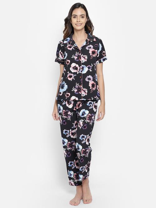 shirt collar printed nightwear shorts set - 18035769 - Very Small Image - 1