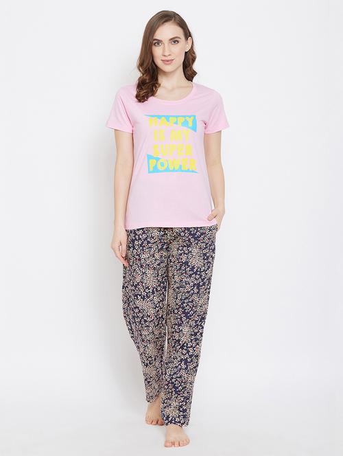 round neck printed nightwear shorts set - 18035770 - Very Small Image - 1