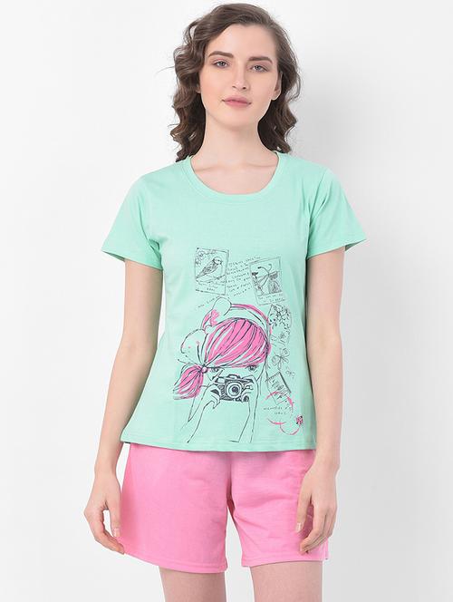 round neck printed nightwear shorts set - 18035778 - Very Small Image - 1