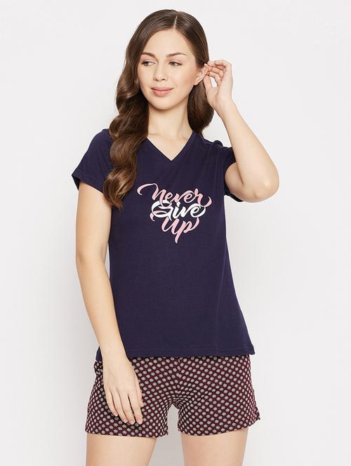 v-neck printed nightwear shorts set - 18035782 - Very Small Image - 1