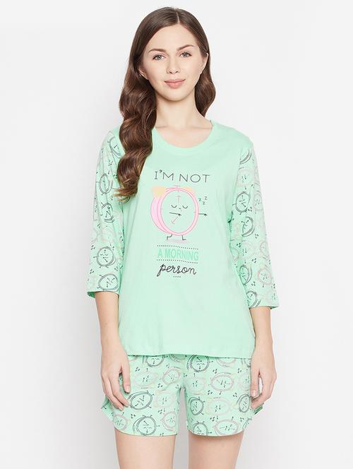 round neck printed nightwear shorts set - 18035801 - Very Small Image - 1